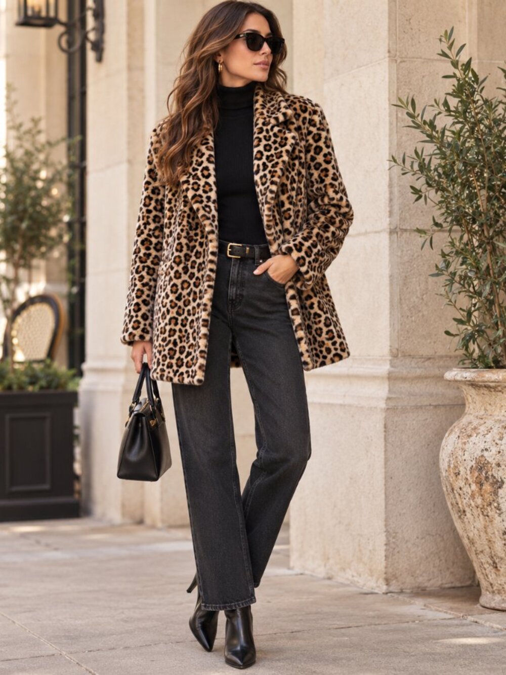 Leopard Faux Fur Coat Cheetah Animal Print Y2K Statement Glam Vintage Mob Wife
